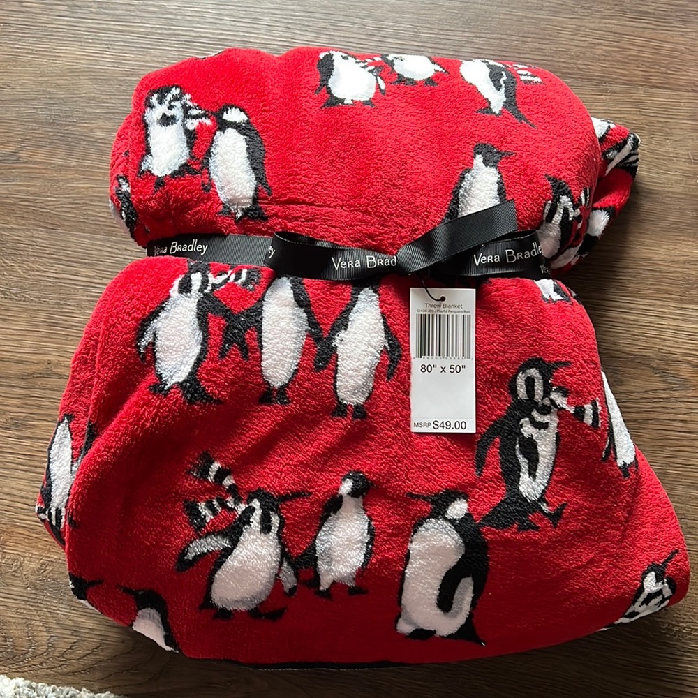 Vera Bradley Playful Penguins Red Throw Blanket